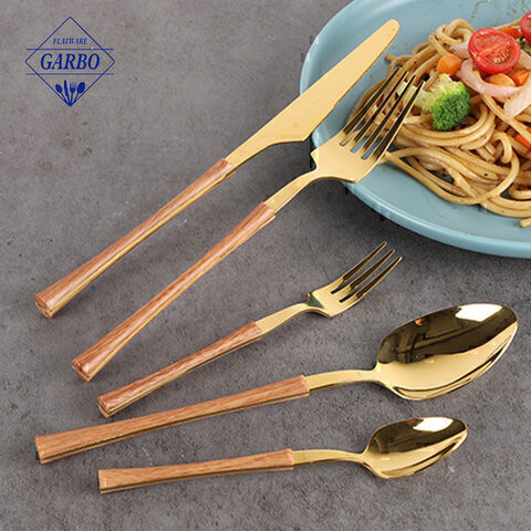 430 stainless steel dinnerware with ABS plastic handle golden color cutlery set