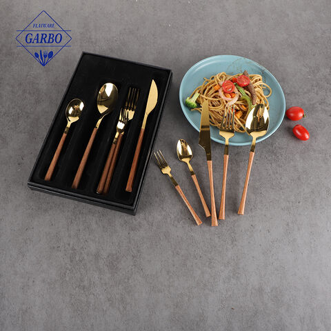 430 stainless steel dinnerware with ABS plastic handle golden color cutlery set