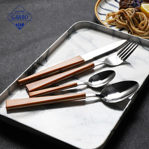 Prefer for any occassion dinnerware flatware set with wood color ABS plastic handle