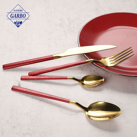 wholesaler red color handle dinner set flateware with 410 SS 