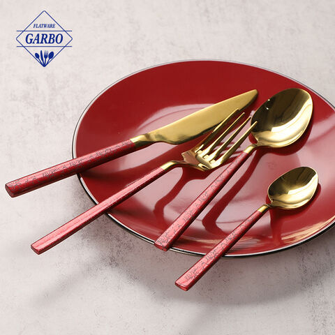 wholesaler red color handle dinner set flateware with 410 SS 