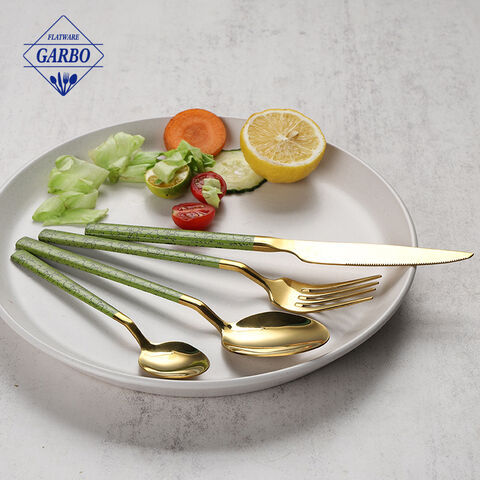 wholesaler green color handle cutlery sets for kitchen