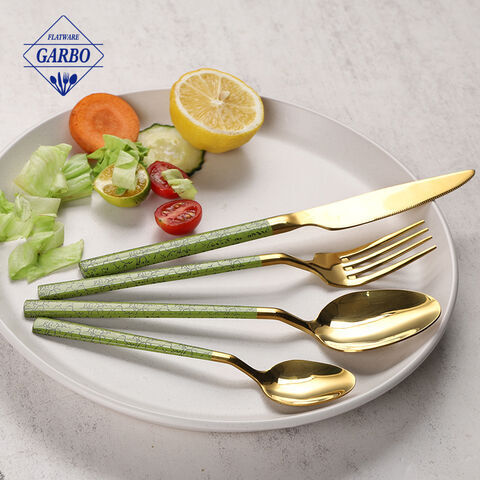 wholesaler green color handle cutlery sets for kitchen