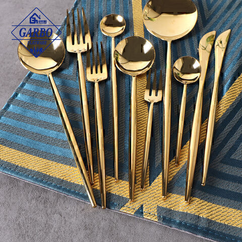 High mirror polish dinner fork premium mental golden table fork for meat steak food