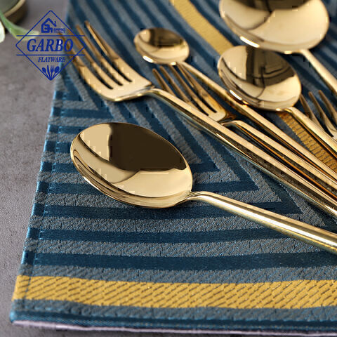 304 colher de mesa de design simples dourado mental de aço inoxidável com alça longa para sopa