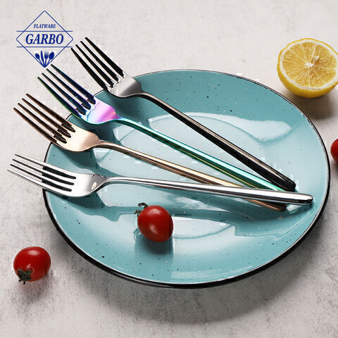 Tenedor de cena de acero inoxidable minimalista brillante de color PVD de alta calidad
