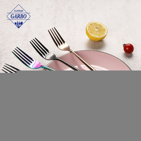 Fourchette à dîner en acier inoxydable minimaliste brillant de couleur PVD de haute qualité