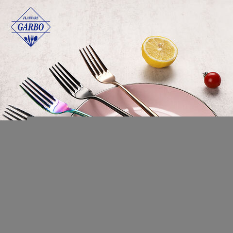 Garfo de jantar de aço inoxidável minimalista brilhante colorido PVD de alta qualidade