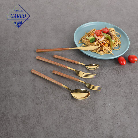 Luxury golden e-plating eating utensil China manufacture tableware flatware set of knife fork and spoon