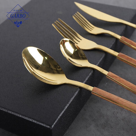 Luxury golden e-plating eating utensil China manufacture tableware flatware set of knife fork and spoon