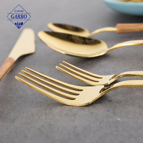 Luxury golden e-plating eating utensil China manufacture tableware flatware set of knife fork and spoon