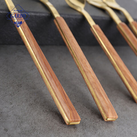 Luxury golden e-plating eating utensil China manufacture tableware flatware set of knife fork and spoon