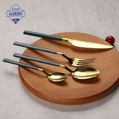 Golden color with green handle designs 410 stainless steel cutlery sets