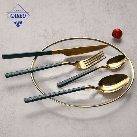 Golden color with green handle designs 410 stainless steel cutlery sets