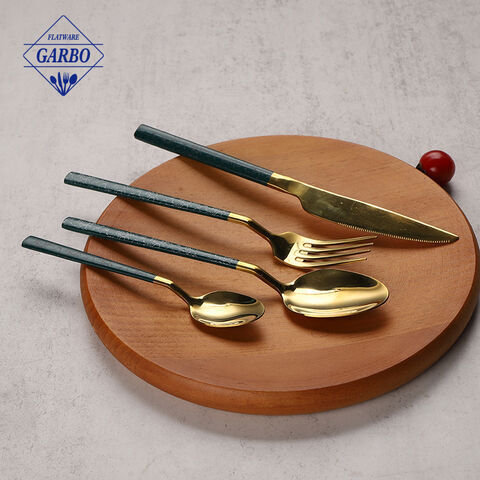 Golden color with green handle designs 410 stainless steel cutlery sets