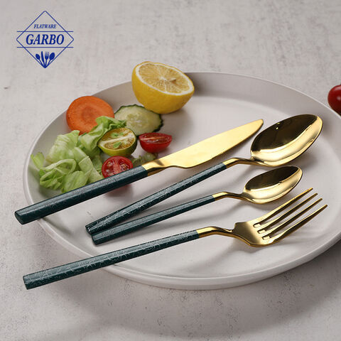 Golden color with green handle designs 410 stainless steel cutlery sets