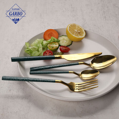 Golden color with green handle designs 410 stainless steel cutlery sets