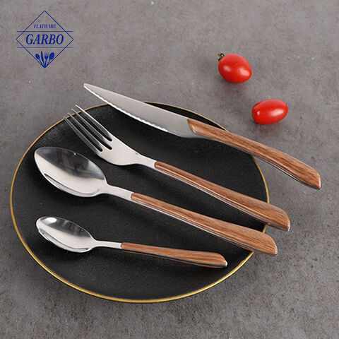 plastic wooden handle 430 stainless steel flatware dinner set