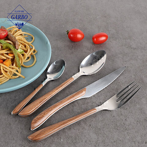 plastic wooden handle 430 stainless steel flatware dinner set