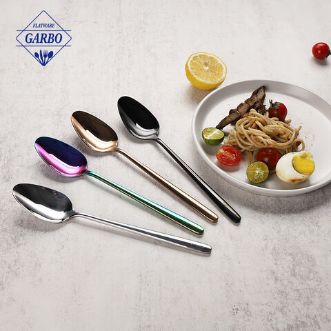 Mirror Polish PVD Colored Simple Stainless Steel Dinner Spoon with Fine Handle