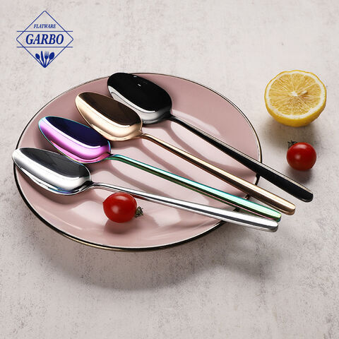 Mirror Polish PVD Colored Simple Stainless Steel Dinner Spoon with Fine Handle