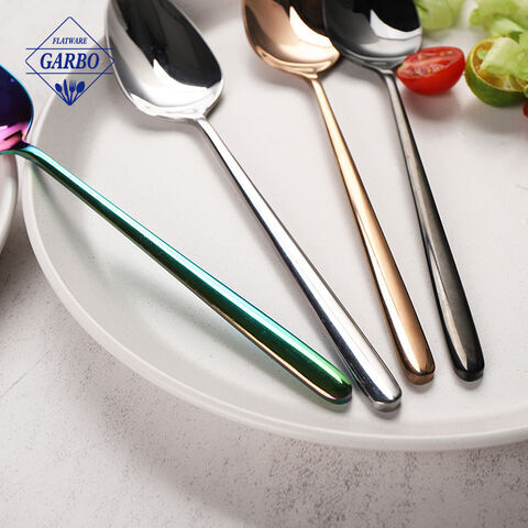 Mirror Polish PVD Colored Simple Stainless Steel Dinner Spoon with Fine Handle