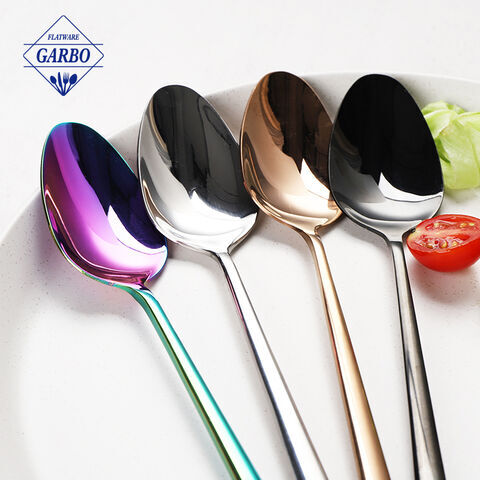 Mirror Polish PVD Colored Simple Stainless Steel Dinner Spoon with Fine Handle