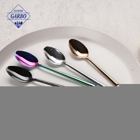 Mirror Polish Simple 410 Stainless Steel Dessert Spoon Coffee Teaspoon with PVD Colors