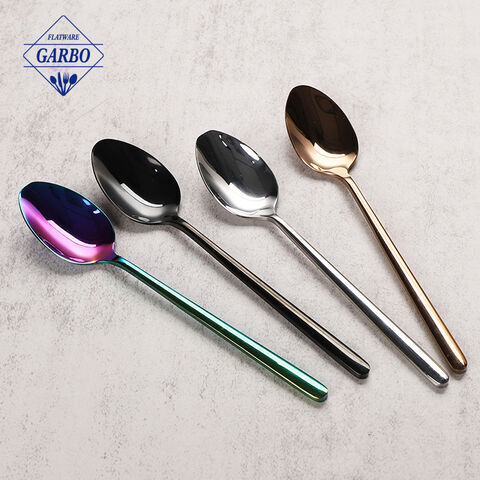 Mirror Polish Simple 410 Stainless Steel Dessert Spoon Coffee Teaspoon with PVD Colors
