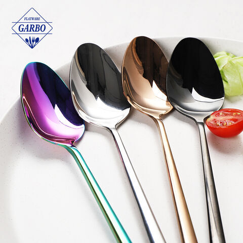 Mirror Polish Simple 410 Stainless Steel Dessert Spoon Coffee Teaspoon with PVD Colors