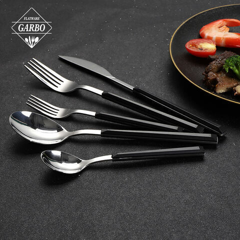 ABS black Plastic Handle Stainless Steel Flatware Set Portable Reusable Cutlery Set