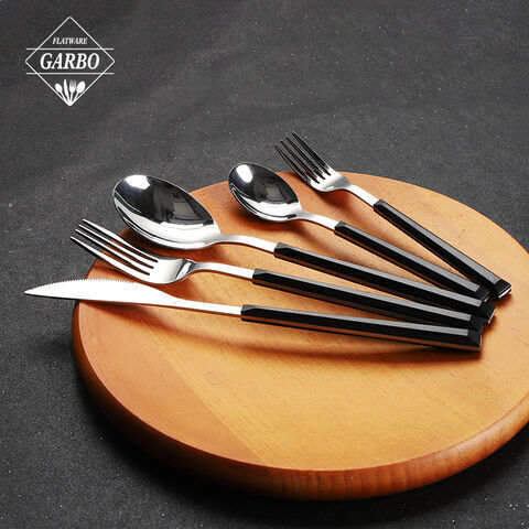 ABS black Plastic Handle Stainless Steel Flatware Set Portable Reusable Cutlery Set