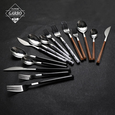 ABS black Plastic Handle Stainless Steel Flatware Set Portable Reusable Cutlery Set