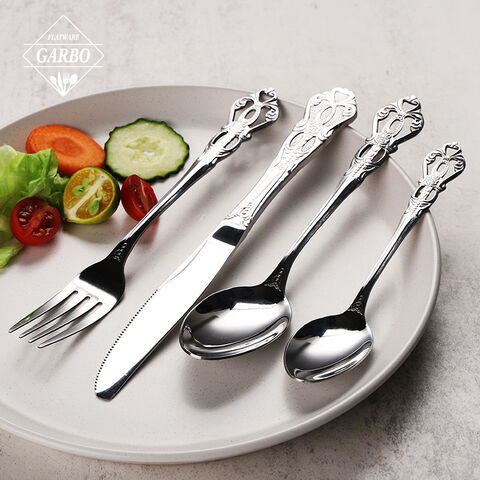 hollow out handle crown pattern decor silver color stainless steel flatware set