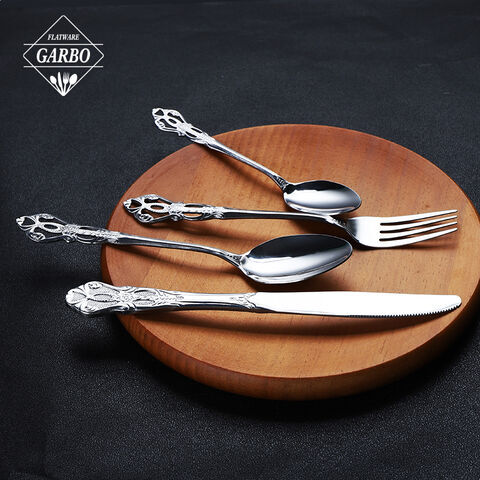 hollow out handle crown pattern decor silver color stainless steel flatware set