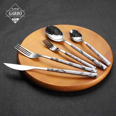 Tableware Silver Spoons Forks Knife Set with ABS Marble Design Plastic handle