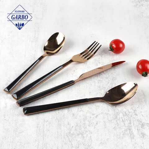 Rose gold color flatware set with black ABS plastic handle 4pcs cutlery dinning set 