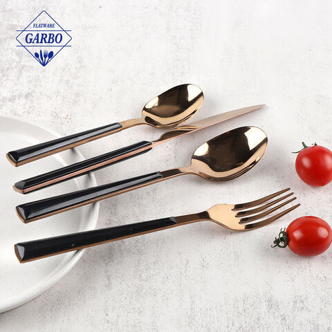 Rose gold color flatware set with black ABS plastic handle 4pcs cutlery dinning set 