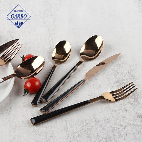 Rose gold color flatware set with black ABS plastic handle 4pcs cutlery dinning set 