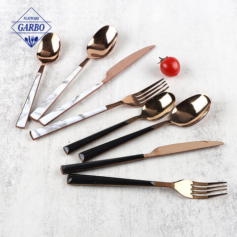 Rose gold color flatware set with black ABS plastic handle 4pcs cutlery dinning set 