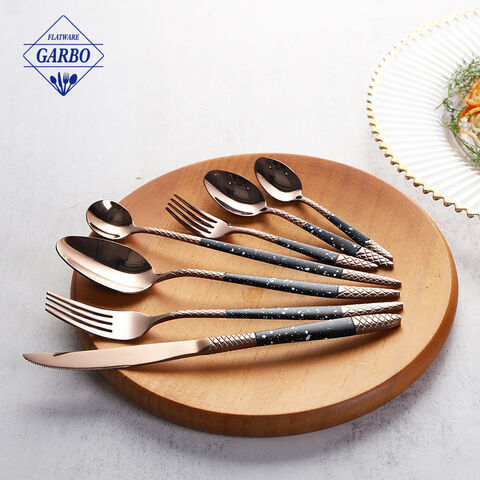 engraved rose golden color 410 stainless steel flatware dinnerware set 