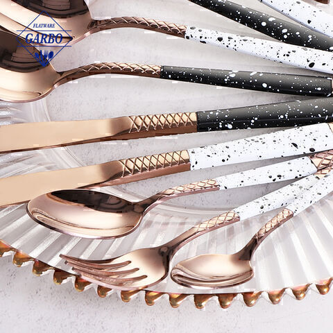 engraved rose golden color 410 stainless steel flatware dinnerware set 