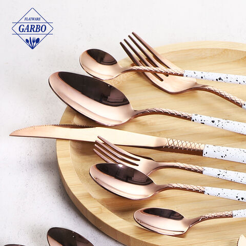 engraved rose golden color 410 stainless steel flatware dinnerware set 