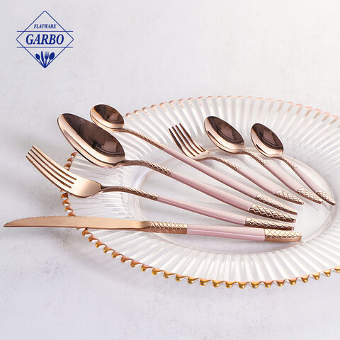 Gentle PVD Rose Golden Decorative SS Dinner Flatware Sets with Elegant Pink Handle