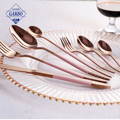 Gentle PVD Rose Golden Decorative SS Dinner Flatware Sets with Elegant Pink Handle