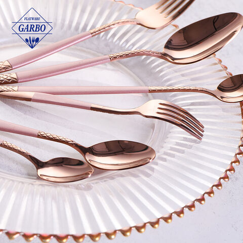 Gentle PVD Rose Golden Decorative SS Dinner Flatware Sets with Elegant Pink Handle