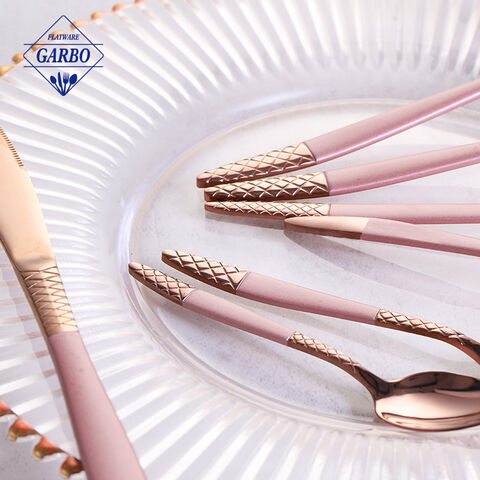 Gentle PVD Rose Golden Decorative SS Dinner Flatware Sets with Elegant Pink Handle