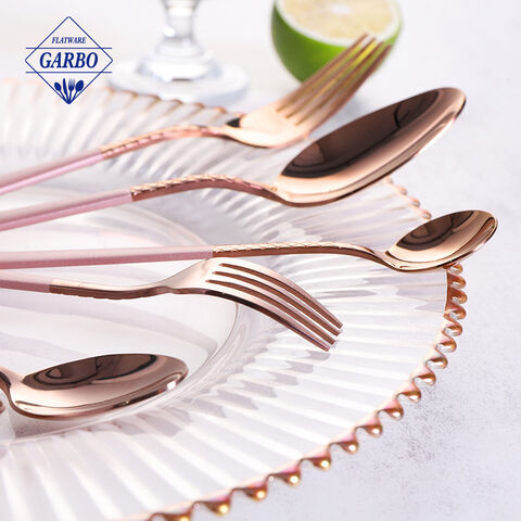 Gentle PVD Rose Golden Decorative SS Dinner Flatware Sets with Elegant Pink Handle