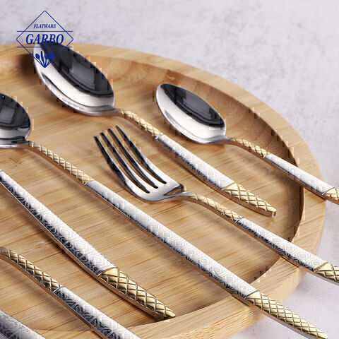 High-end Stainless-Steel Silverware Cutlery Set with Decorative Classic Elements Handle