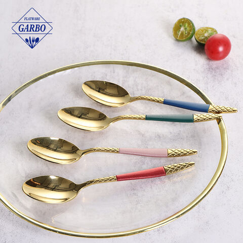 New design 410 stainless steel dinner spoon with golden color 